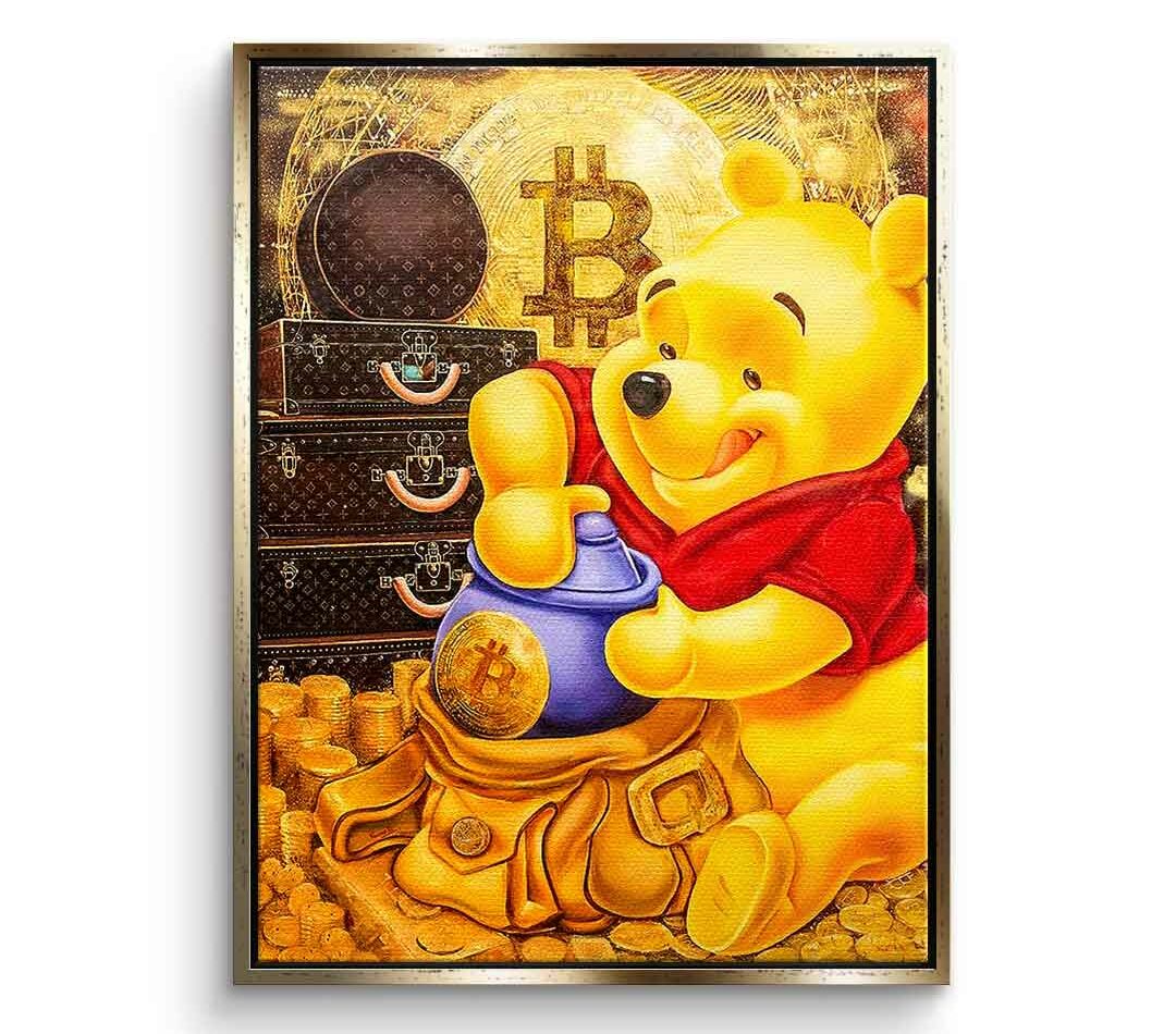 Leinwandbild-Bitcoin-crypto-Winni Puuh-PopArt-Gold