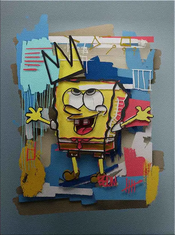 Eine Hommage an SpongeBob mit einem Mix aus Popkultur und abstrakter Kunst von Sebastian Kluger.