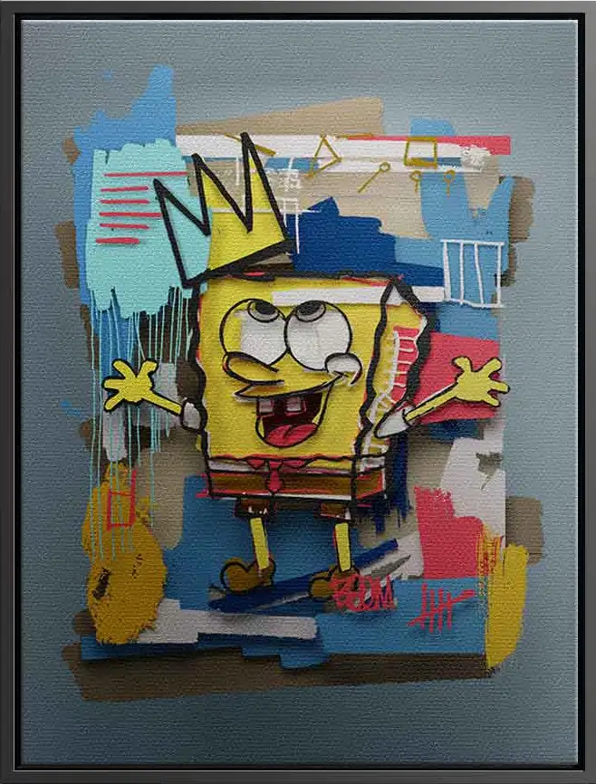 Ein Stück moderne Kunst, das SpongeBobs Charme in Klugers kreativem Leinwandwerk einfängt.
