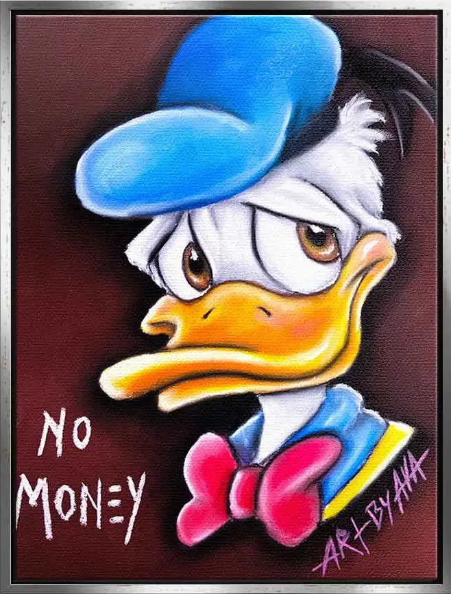 Erfahren Sie mehr über 'NO MONEY DONALD DUCK' von ARTBYAVA - ein Kunstwerk, das Emotionen und Reflexion hervorruft.